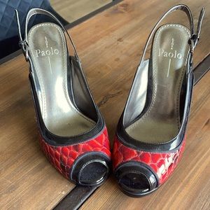 Pair of Linea Paolo sling back, platform heels.